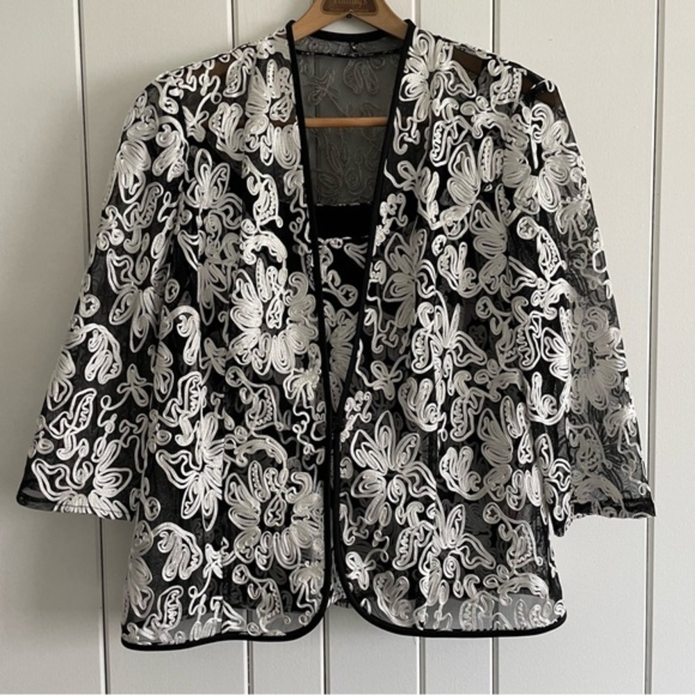 $20 SALE Floral Jacket & Tank Top Set Embroidered Chic Sheer Lace Black & White